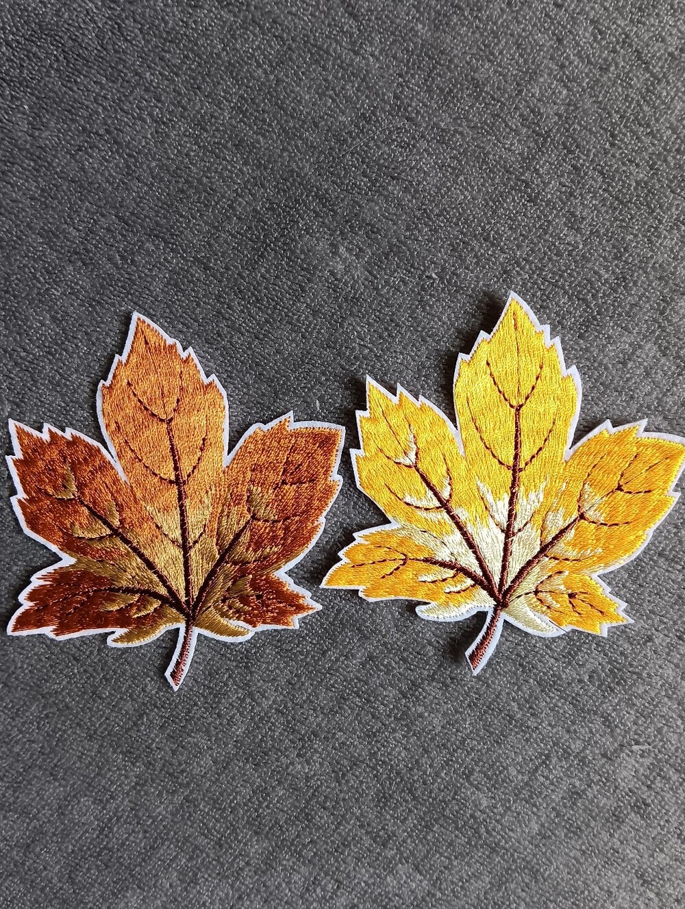 Autumn Leaf Iron On Patch Set, Brown Yellow Embroidered Maple Leaves, Fall